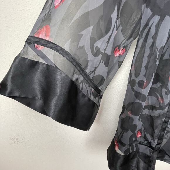 Victoria's Secret Collection Y2K Sheer Floral Robe Black Red Vintage Size S - Picture 3 of 7
